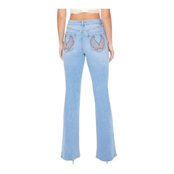 Forever 21 Mid-Rise Slim Fit Studded Angel Wing Flare Leg Jeans Size 27 - Picture 1 of 16